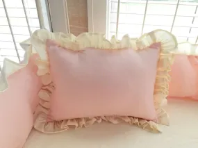 Ballet Slipper Pink and Ivory Ruffled Crib Pillow for Girls