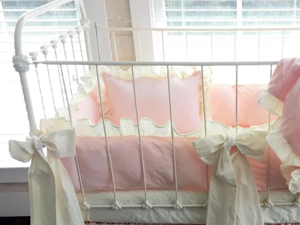 Ballet Slipper Pink and Ivory Ruffled Crib Pillow for Girls