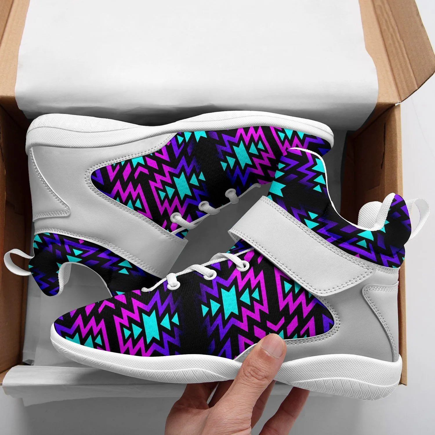 Black Fire Winter Sunset Ipottaa Basketball / Sport High Top Shoes - White Sole