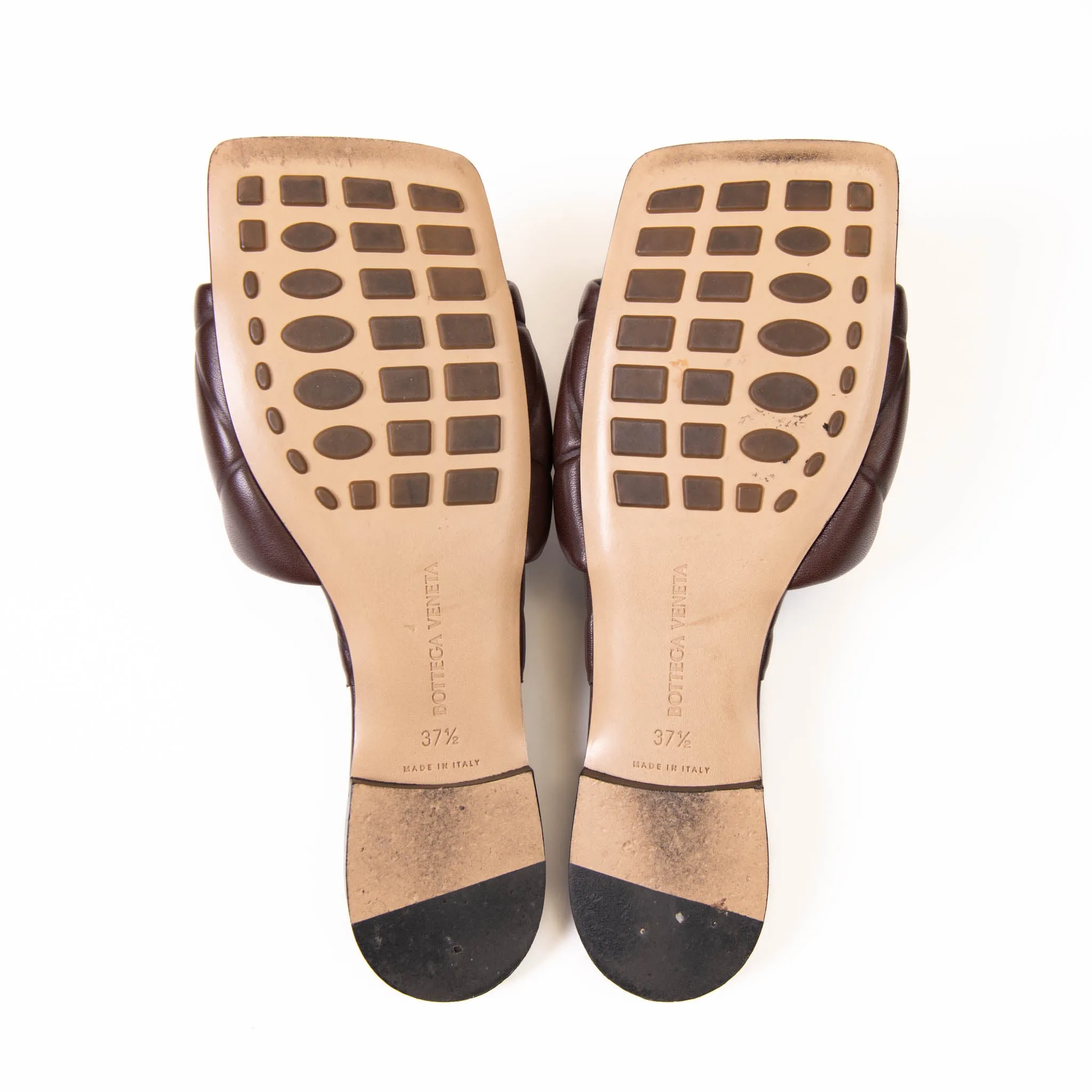 Bottega Veneta Bitter Chocolate Embossed Leather Rubber Lido Flats Size 37