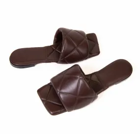 Bottega Veneta Bitter Chocolate Embossed Leather Rubber Lido Flats Size 37