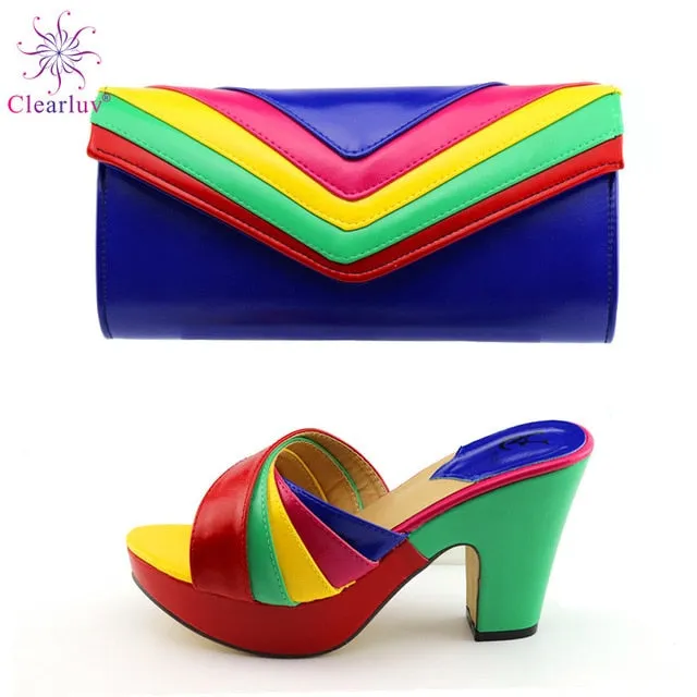 Latest Italian Designer Shoes and Bags Matching Set Nigerian Women Party Pumps High Heels Rhinestone Women Wedding Shoe Elegant