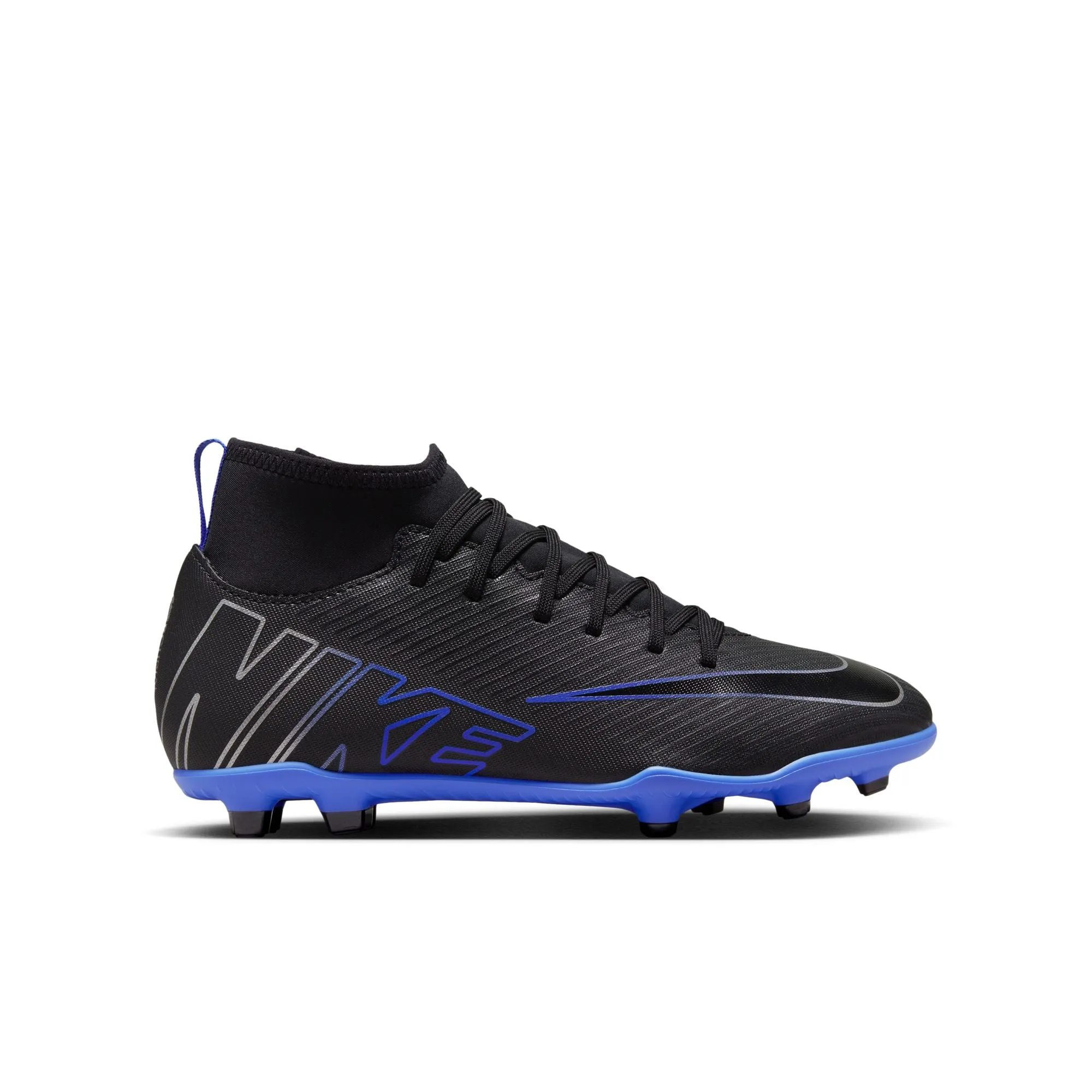 Nike Junior Zoom Mercurial Superfly 9  Club FG/MG Soccer Cleat - Black Chrome/ Royal Blue