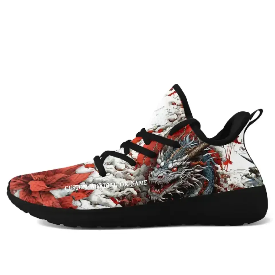 Personalized FN Sneakers with Black & White Soles, Japanese Dragon Theme, and Customizable Names/Images â€?Perfect for Enthusiasts of Japanese Dragons,FN-051-23023001