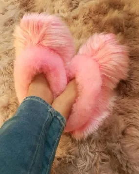 Pink Alpaca fur slippers warm & soft