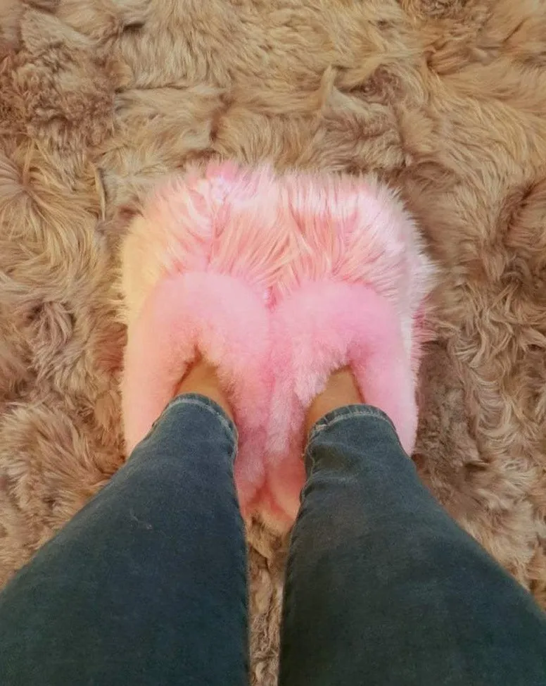 Pink Alpaca fur slippers warm & soft