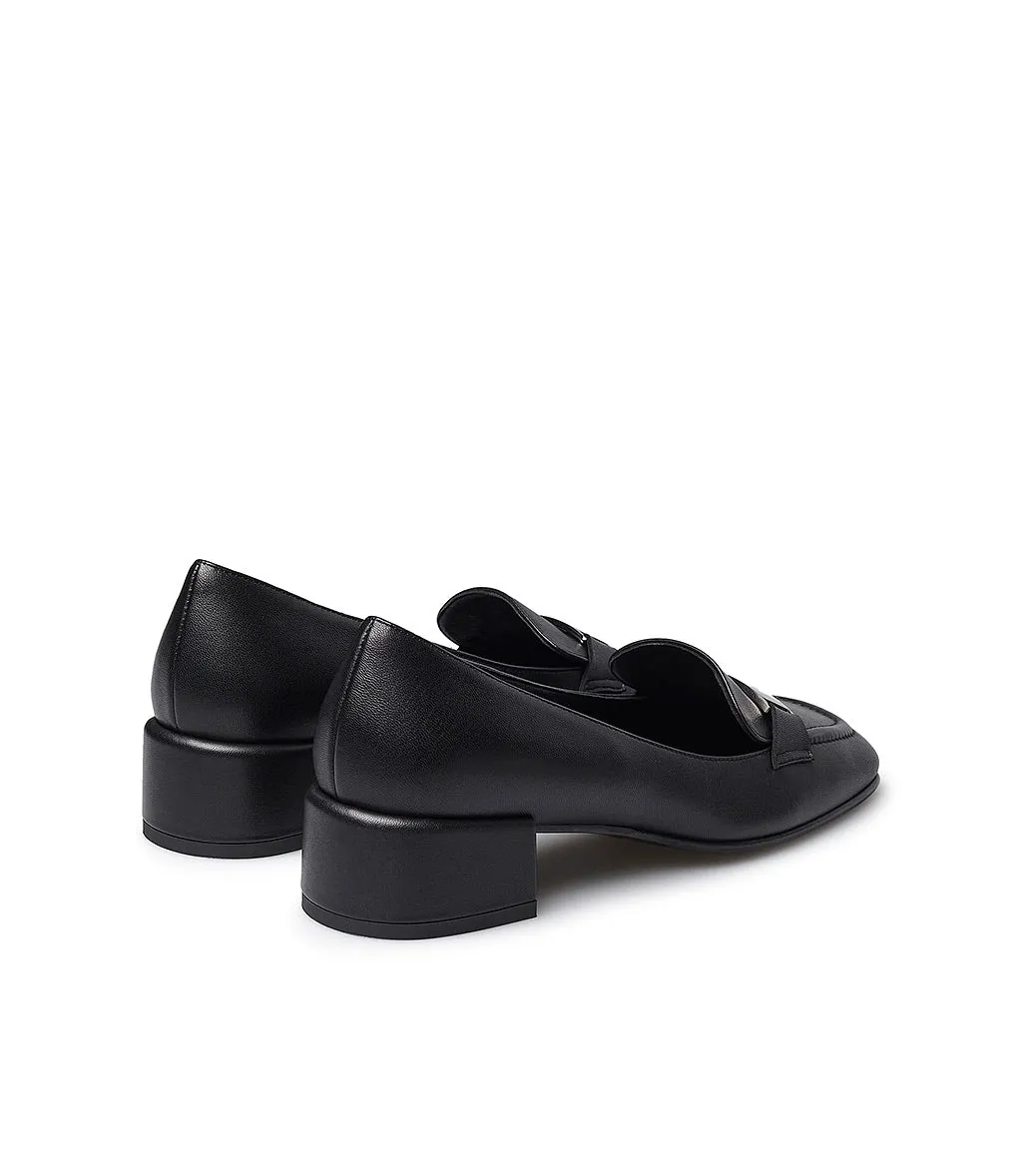 Silver-toned logo plaque black nappa leather loafers