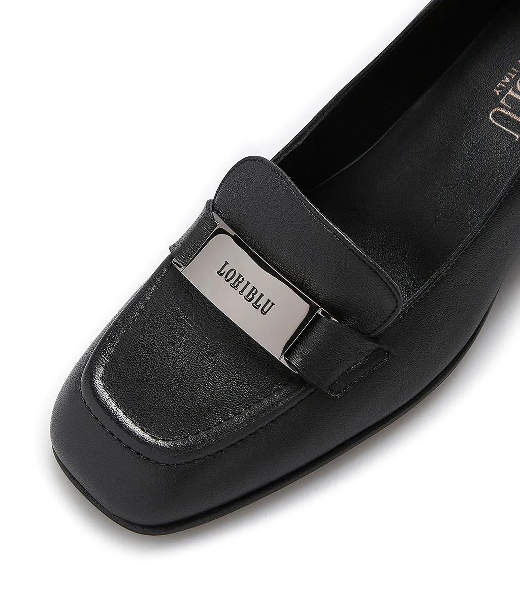 Silver-toned logo plaque black nappa leather loafers