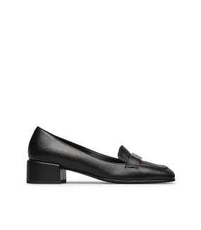 Silver-toned logo plaque black nappa leather loafers