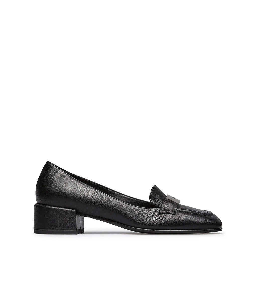 Silver-toned logo plaque black nappa leather loafers