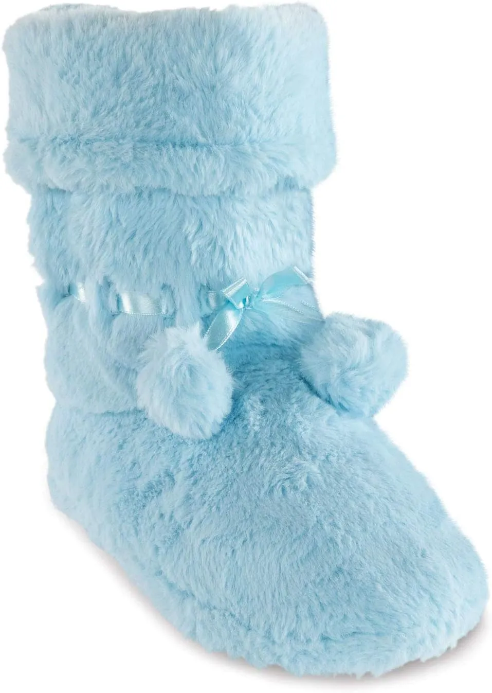 Winter Light Blue Fuzzy Pom Pom Bootie Slippers