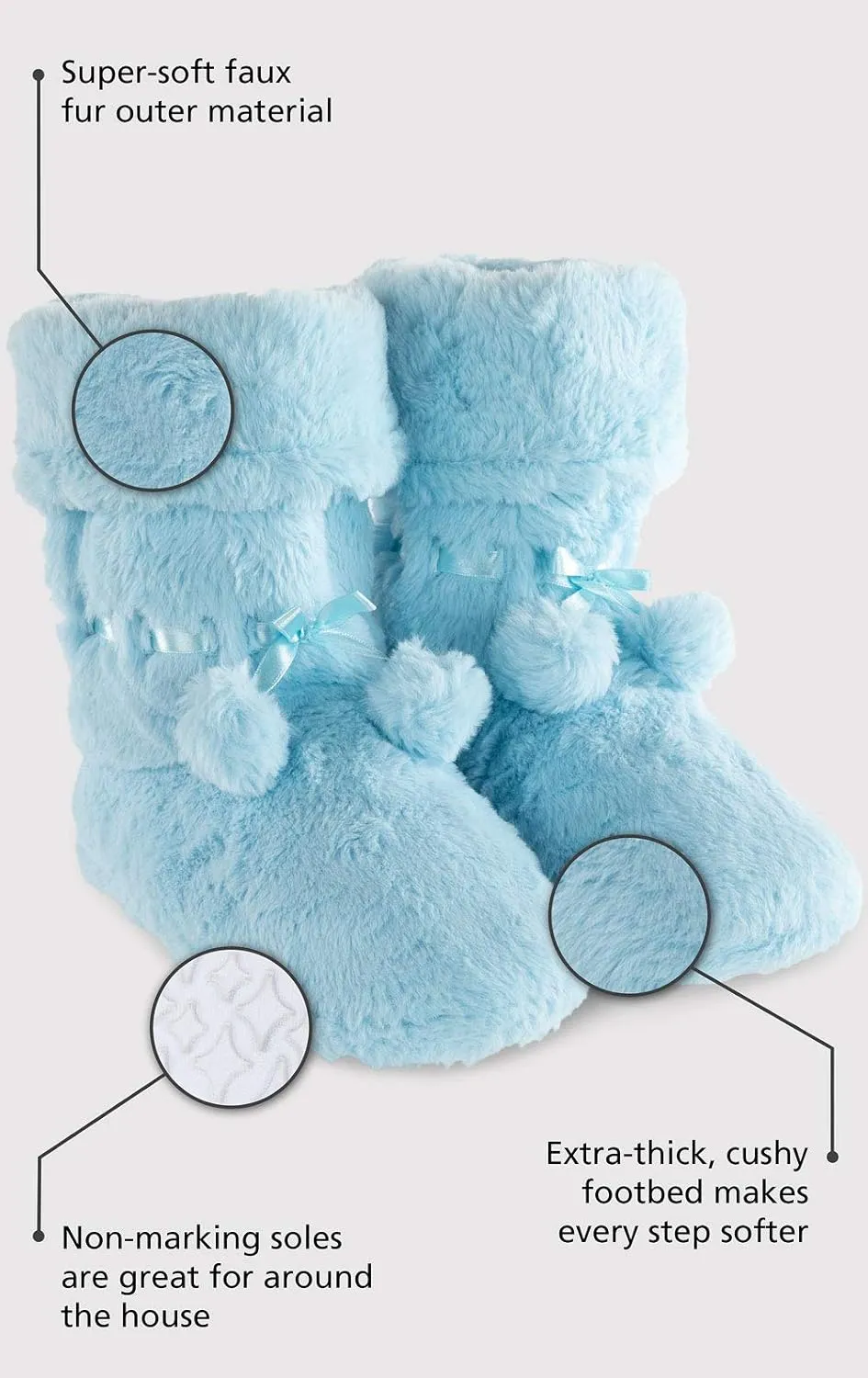 Winter Light Blue Fuzzy Pom Pom Bootie Slippers