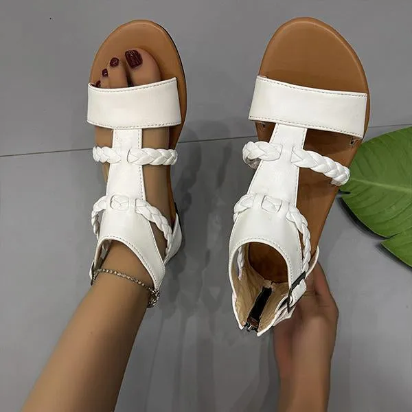 Women's Casual Zipper Braided Flat Roman Sandals 68549282S